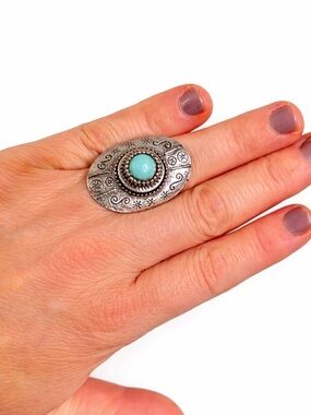 Turquoise Stone Bohemian Silver Statement Ring